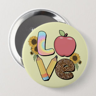 Love - Colourful Teacher Design with Apple & Penci 4 Inch Round Button