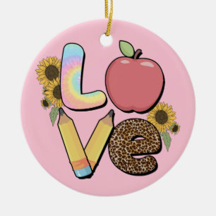 Love - Colourful Teacher Design with Apple & Penci Ceramic Ornament