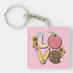 Love - Colourful Teacher Design with Apple & Penci Keychain