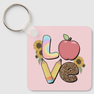 Love - Colourful Teacher Design with Apple & Penci Keychain