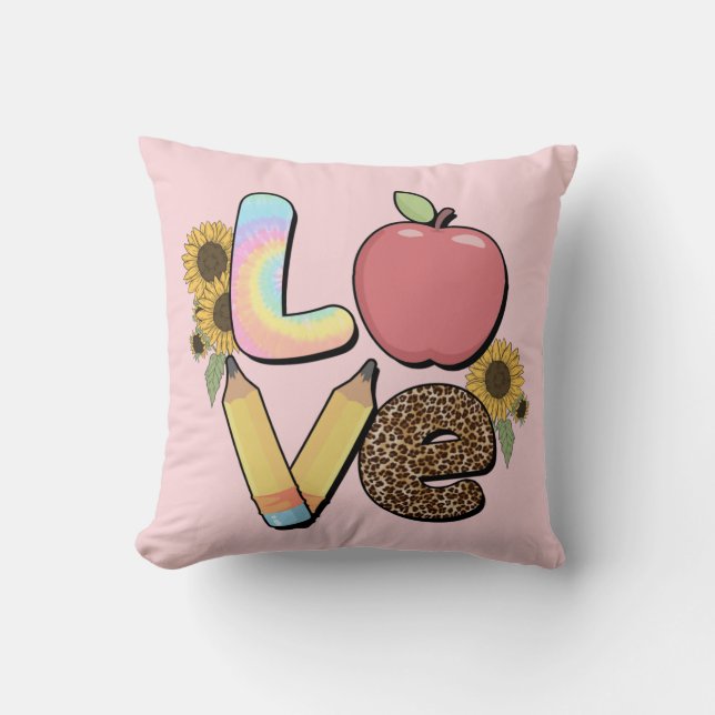 Love - Colourful Teacher Design with Apple & Penci Throw Pillow (Front)