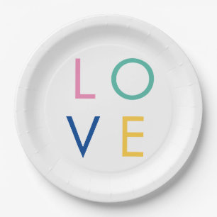 LOVE colourful valentine typography Paper Plate