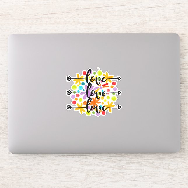 Love Colourful Watercolor Flower Design Sticker (Computer)