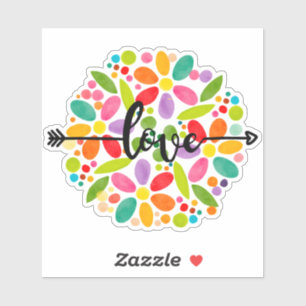 Love Colourful Watercolor Flower Design Sticker