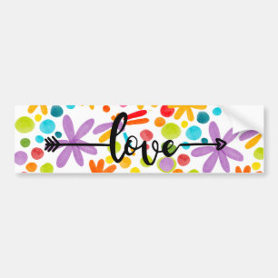 Love Colourful Watercolor Flower Design Sticker