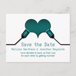 Love Connection USB Save the Date Postcard, Teal Announcement Postcard