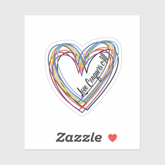 “Love Conquers All” Colourful Heart Sticker (Sheet)