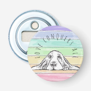 love conquers all dog rainbow basset hound bottle opener