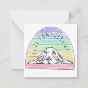 love conquers all dog rainbow basset hound card