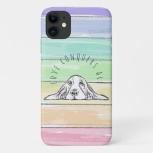 love conquers all dog rainbow basset hound iPhone 11 case