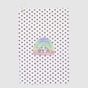 love conquers all dog rainbow basset hound   golf towel