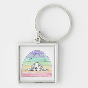 love conquers all dog rainbow basset hound keychain