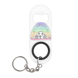 love conquers all dog rainbow basset hound  keychain bottle opener