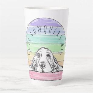love conquers all dog rainbow basset hound  latte mug
