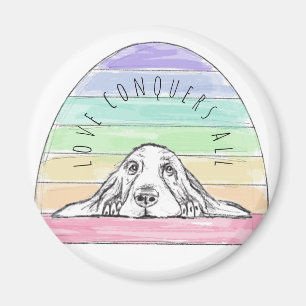 love conquers all dog rainbow basset hound magnet