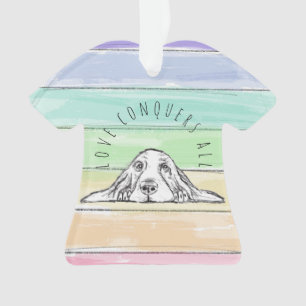 love conquers all dog rainbow basset hound  ornament