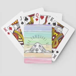 love conquers all dog rainbow basset hound   playing cards