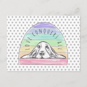 love conquers all dog rainbow basset hound postcard