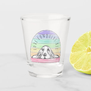 love conquers all dog rainbow basset hound shot glass