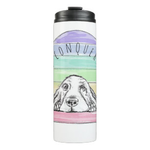 love conquers all dog rainbow basset hound   thermal tumbler