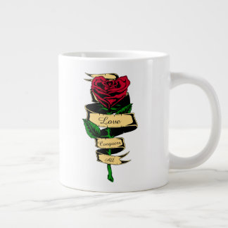 Love Conquers All Heart Shaped Red Rose Women's Large Coffee Mug