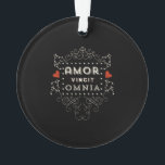 Love Conquers All - Latin Vintage Typography Ornament<br><div class="desc">Vintage typography spelling out the words Amor Vincit Omnia in Latin - Love Conquers All.  Hearts and flourishes on the side.  Perfect for weddings,  bridal showers,  engagement parties.</div>