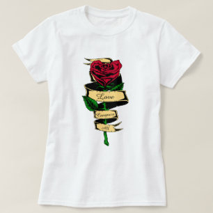 Love Conquers All Red Rose Heart with Text Women's T-Shirt