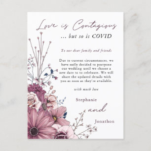 Love Contagious Wedding Postpone PInk Lilac Floral Announcement Postcard