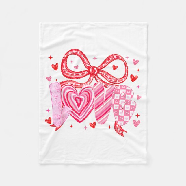 Love Coquette Bow Leopard Hearts Valentine Women G Fleece Blanket (Front)