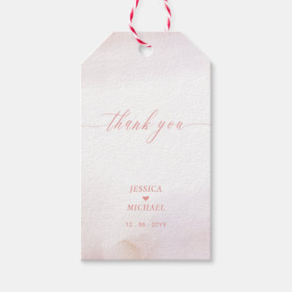 Love | Coral Pink Heart & Watercolor Wedding Favou Gift Tags