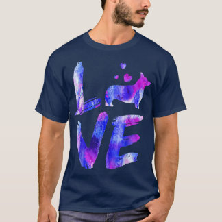 Love corgi Watercolor Blue Dog Mom Dad T-Shirt