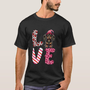 LOVE Costume Dachshund Gnome Hat Leopard Valentine T-Shirt
