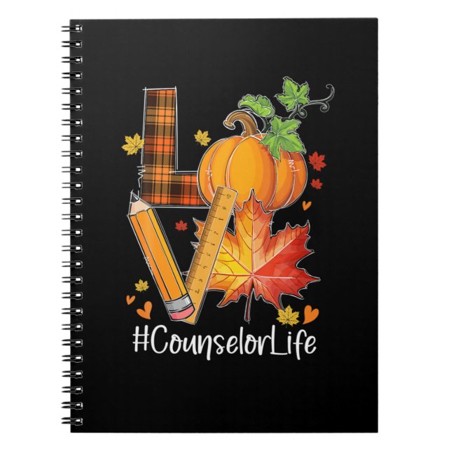 LOVE Counsellor Life Fall Leaves Autumn Season Pum Notebook (Front)
