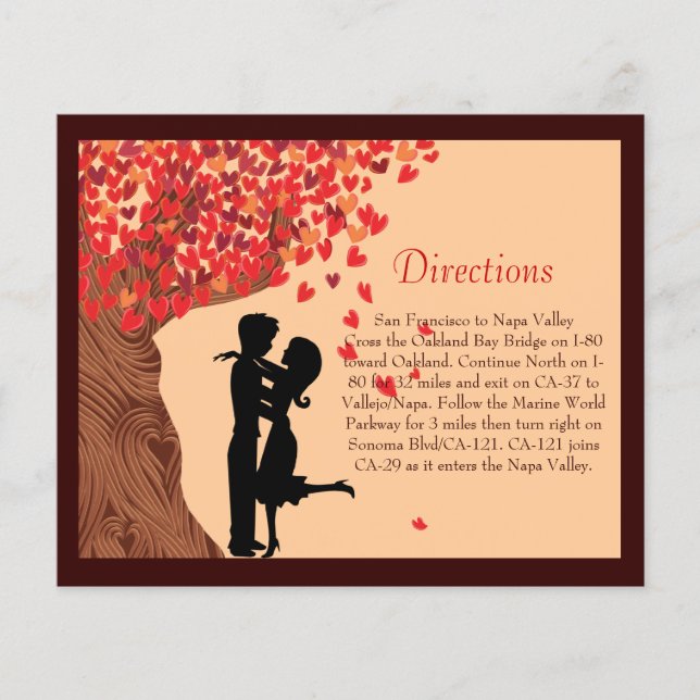 Love Couple Falling Hearts Oak Tree Direction Card (Front)