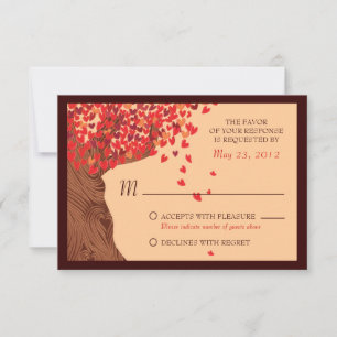 Love Couple Falling Hearts Oak Tree RSVP Card