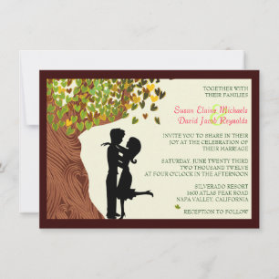 Love Couple Falling Hearts Oak Tree Wedding Invite