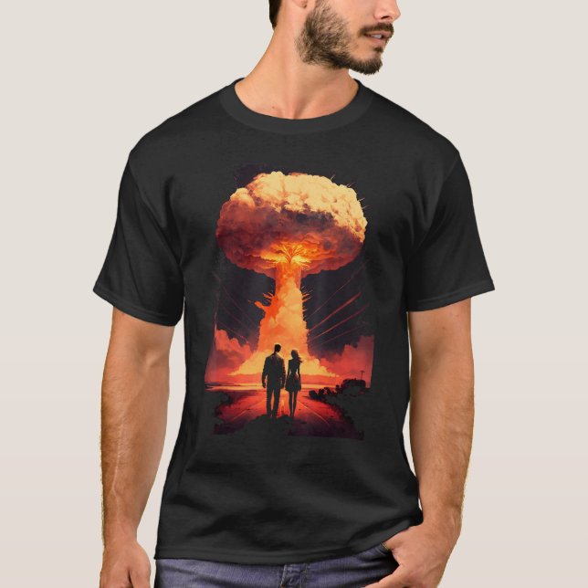Love Couple in front of Atomic Bomb Explosion Mush T-Shirt (Front)