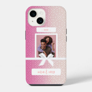 Love Couple Photo Gradient Pink Hearts Pattern iPhone 14 Case