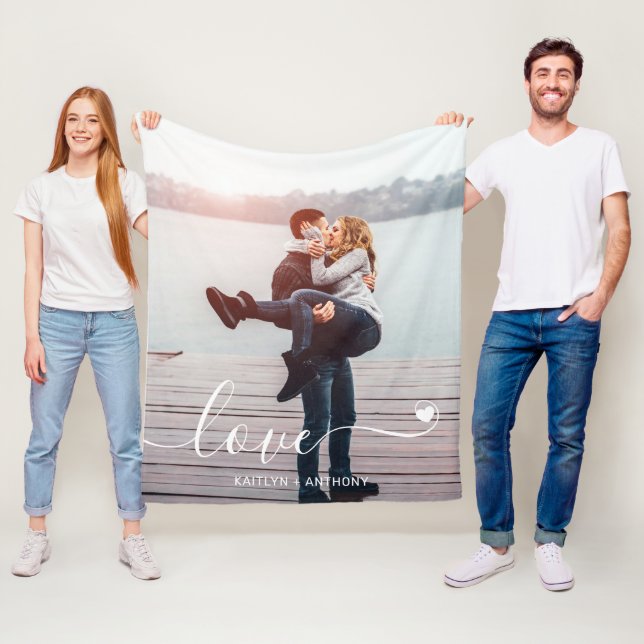 LOVE Couple Photo Handwritten Personalized Fleece Blanket (In Situ)