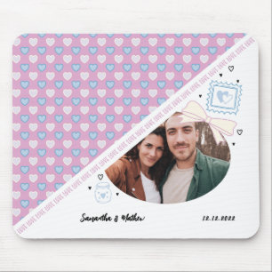 Love Couple Photo & Names Purple Hearts Pattern Mouse Pad
