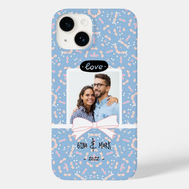 Love Couple Photo Pink Bow Handwritten Names Case-Mate iPhone Case (Back)