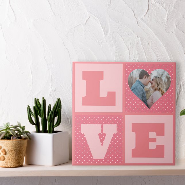 Love Couple Photo Pink Hearts Pattern Valentines Tile (Creator Uploaded)