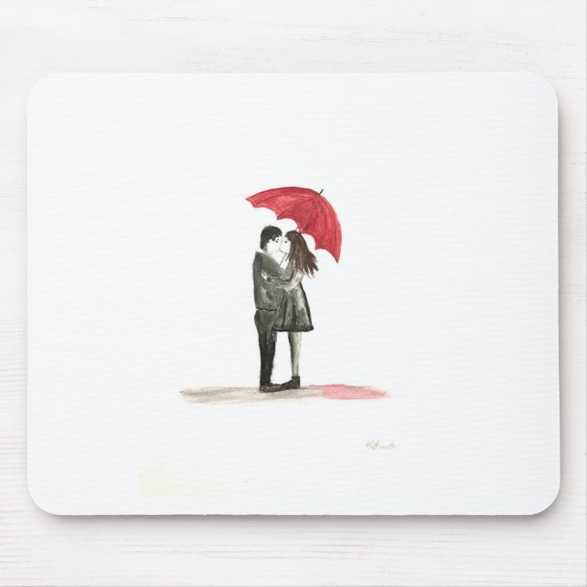 Love couple with red umbrella mouse pad (Front)