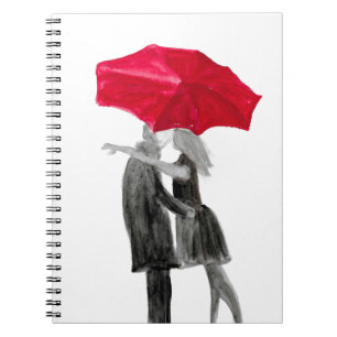 Love couple with red umbrella notebook