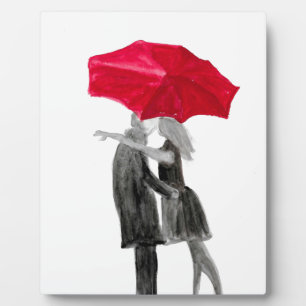 Love couple with red umbrella plaque