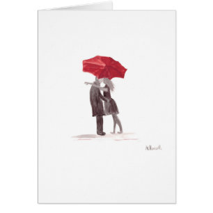 Love couple with red umbrella romantic couple kiss