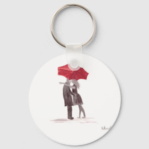 Love couple with red umbrella romantic couple kiss keychain