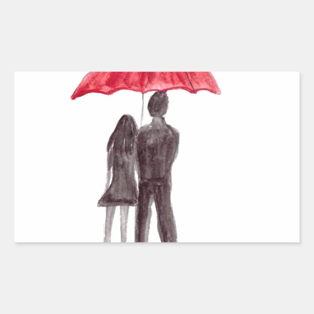 Love couple with red umbrella romantic couple sticker (Front)