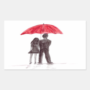 Love couple with red umbrella romantic couple sticker