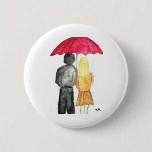 Love couple with red umbrella Valentine’s Day 2 Inch Round Button